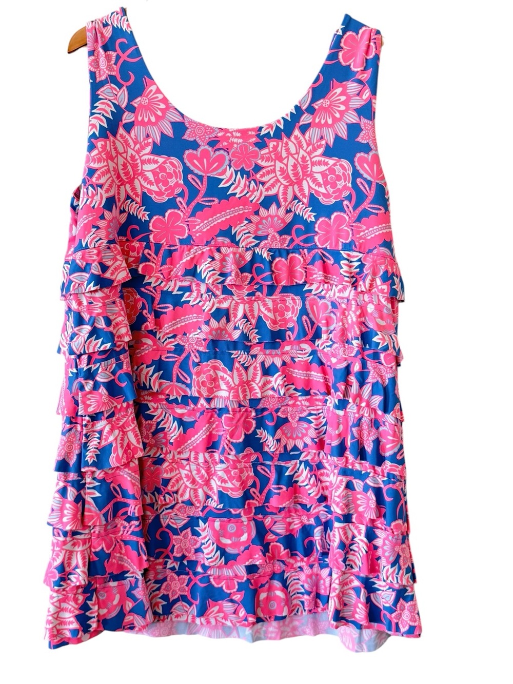 LULU B Cha Cha Ruffle UPF 50+ Bright Pink & Blue Size 1X - Picture 5 of 8